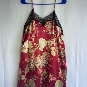 36 Point 5 Red Floral Satin Chemise with Black Lace